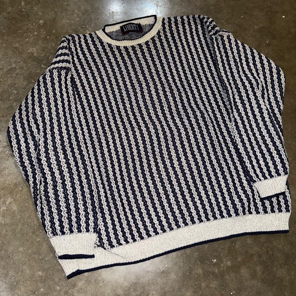Liberty Vintage Striped Cotton Knit Pullover Sweater Size XXL Made in the USA